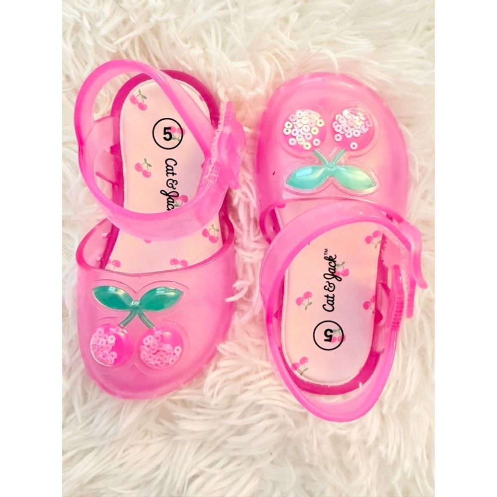 Cat & Jack Pink Jelly Sandals Size 5 Toddler Cherry Sequin Water Shoes